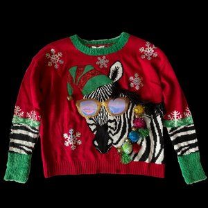 Hooked Up by IOT Juniors Zebra Holiday Sweater Red